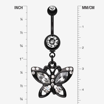 Detail View 1 of Blackline Butterfly Sparkle Belly Ring-Clear Gem